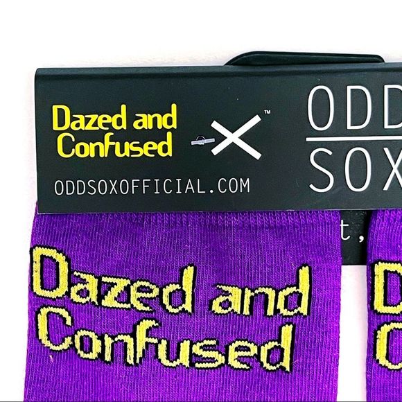 Odd Sox Dazed and Confused Crew Socks Mens Gift Movie Film Purple Yellow - Picture 2 of 6